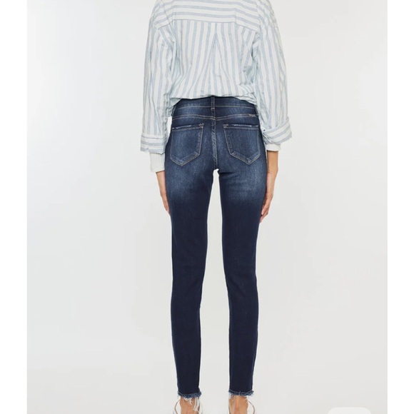 NWT KanCan Anya High Rise Skinny Dark Blue Denim frayed hem Fall Tall Boot Jeans - Picture 2 of 7